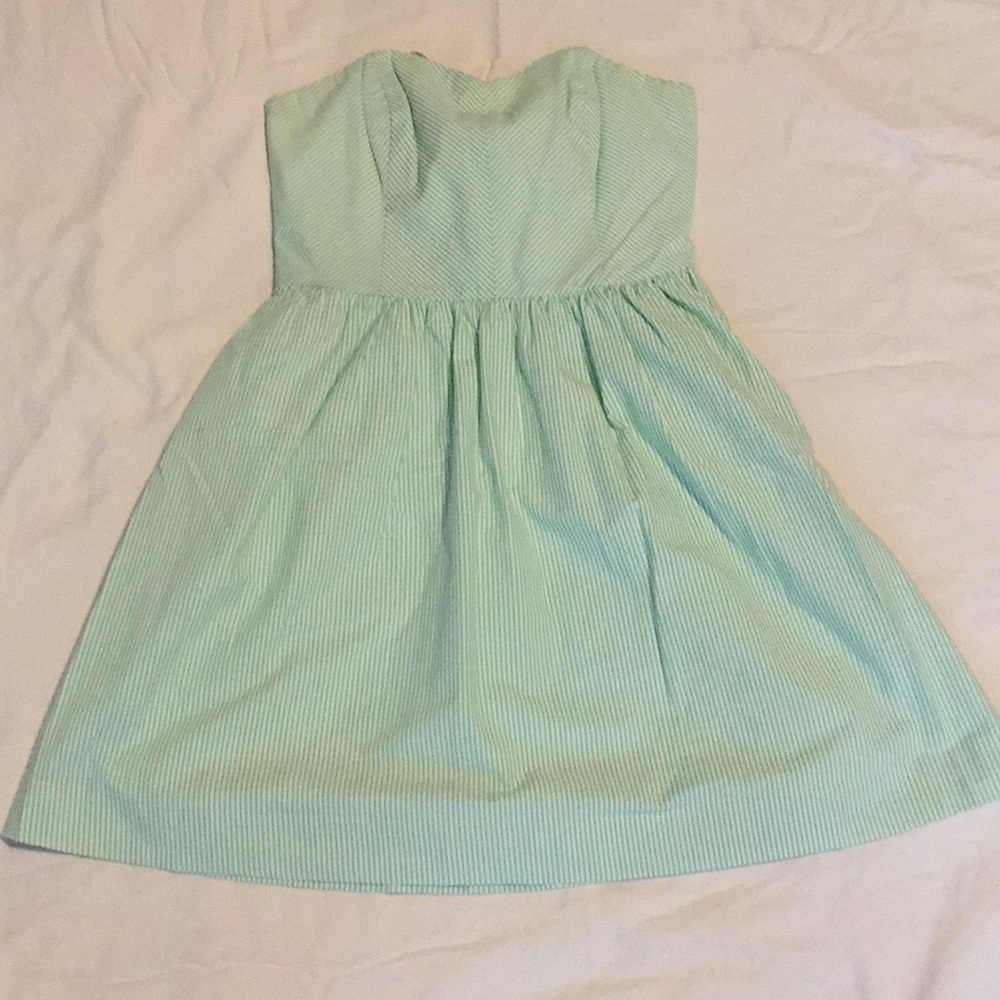 Lilly Pulitzer green seersucker strapless dress Size 10